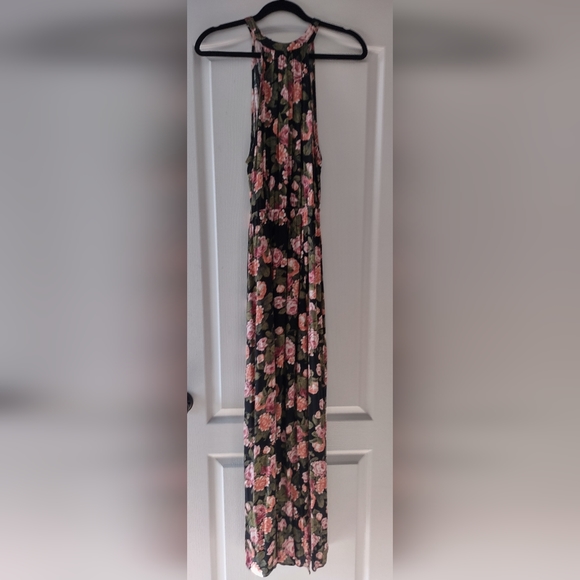 American Eagle Outfitters Halter Maxi Dress In Black/Pink Floral Pattern - Picture 2 of 8